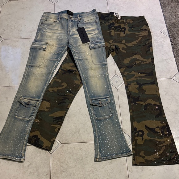 Roar Supply Other - Men's Camouflage and Distressed Cargo Studded Jeans Set Flair Bottoms